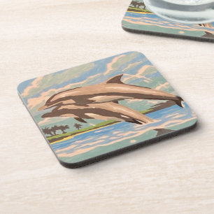 Hand Painted By Number Playful Dolphins Coaster