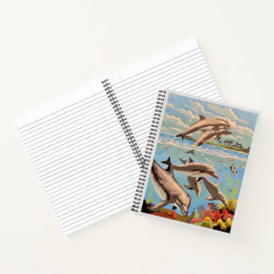 Hand Painted By Number Playful Dolphins Custom Notebook