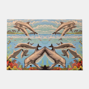 Hand Painted By Number   Playful Dolphins   Doormat