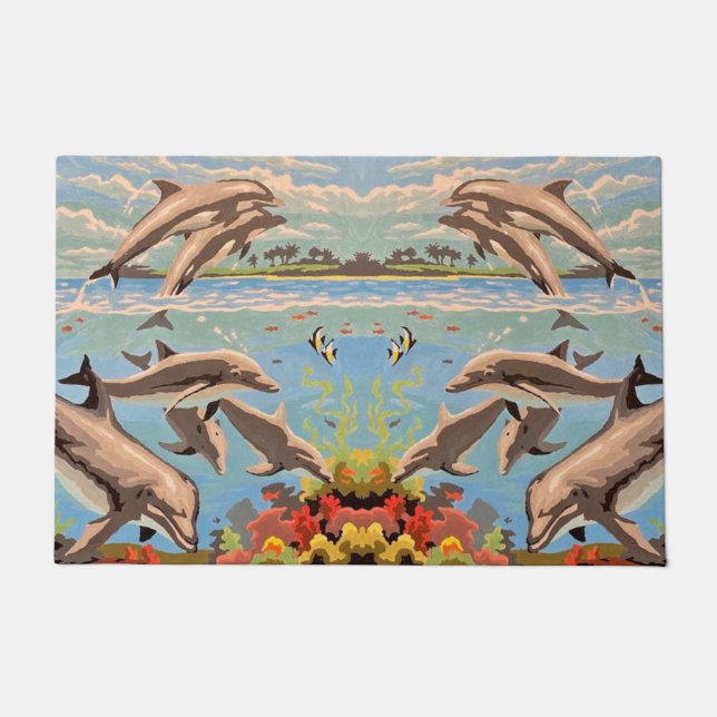 Hand Painted By Number | Playful Dolphins | Doormat (Front)