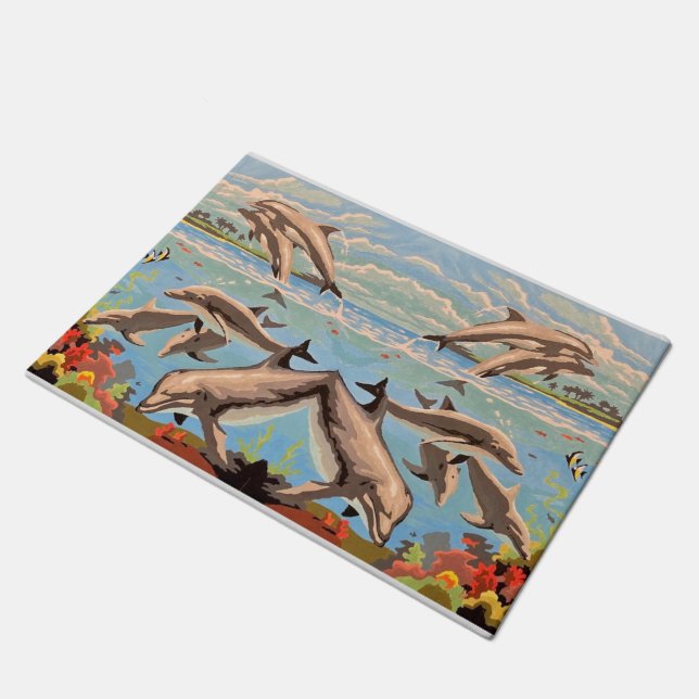 Hand Painted By Number | Playful Dolphins | Doormat (Angled)