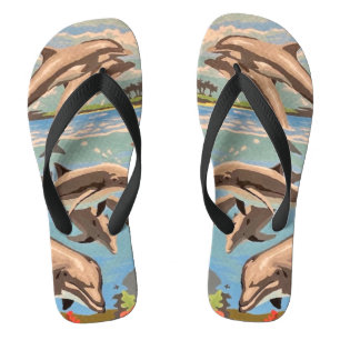 Hand Painted By Number   Playful Dolphins   Flip Flops