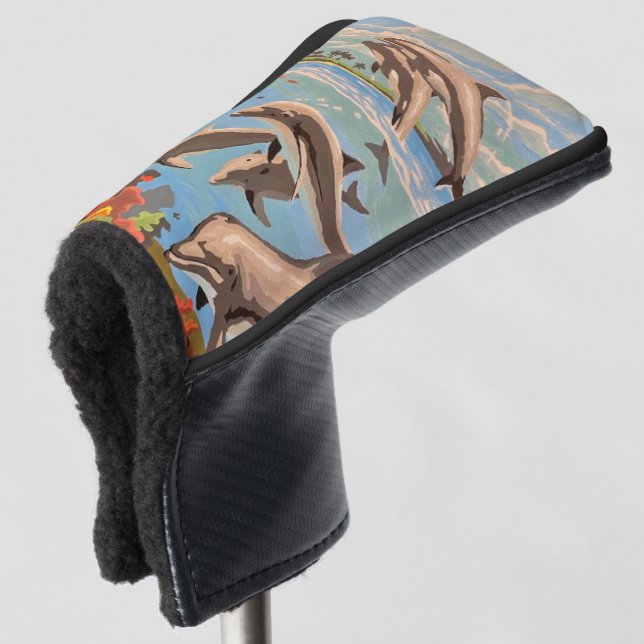 Hand Painted By Number | Playful Dolphins | Golf Head Cover (3/4 Front)