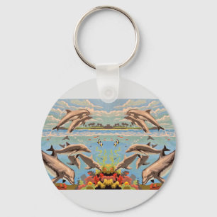Hand Painted By Number   Playful Dolphins   Keychain