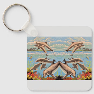 Hand Painted By Number   Playful Dolphins   Keychain