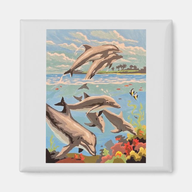 Hand Painted By Number | Playful Dolphins | Magnet (Front)