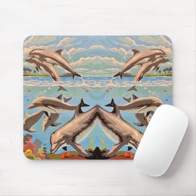 Hand Painted By Number | Playful Dolphins | Mouse Pad (With Mouse)