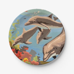 Hand Painted By Number   Playful Dolphins   Paper Plate