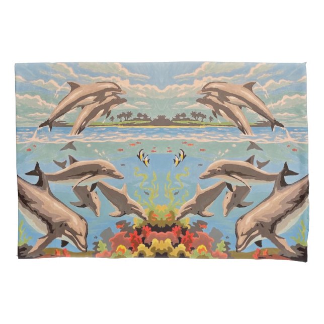 Hand Painted By Number | Playful Dolphins | Pillowcase (Front)