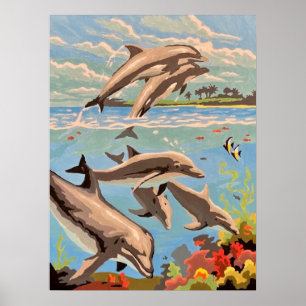 Hand Painted By Number   Playful Dolphins   Poster