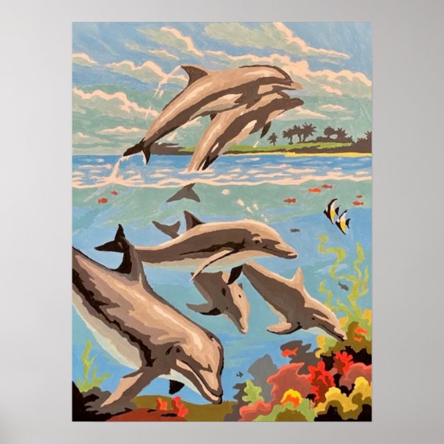 Hand Painted By Number | Playful Dolphins | Poster (Front)