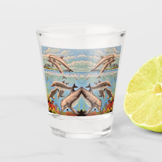 Hand Painted By Number | Playful Dolphins | Shot Glass (Front)