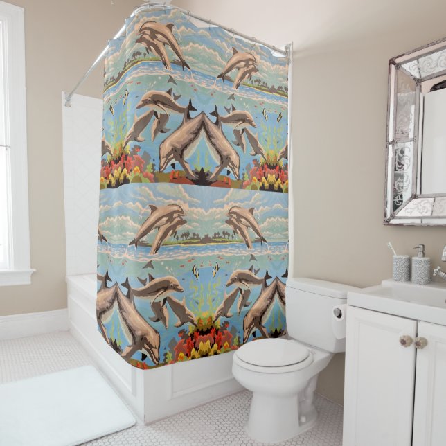 Hand Painted By Number | Playful Dolphins | Shower (In Situ)