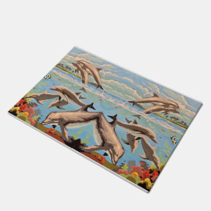 Hand Painted By Number   Playful Dolphins   Sink  Doormat