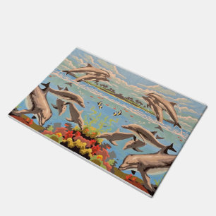 Hand Painted By Number   Playful Dolphins   Sink  Doormat