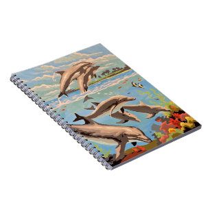 Hand Painted By Number Playful Dolphins Spiral Notebook