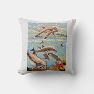 Hand Painted By Number   Playful Dolphins   Throw Pillow