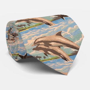 Hand Painted By Number   Playful Dolphins   Tie
