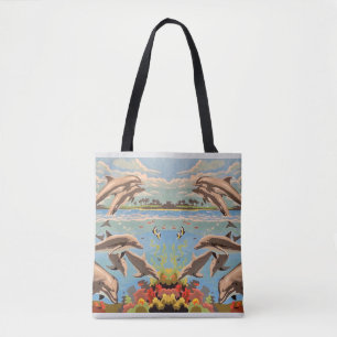 Hand Painted By Number   Playful Dolphins   Tote Bag