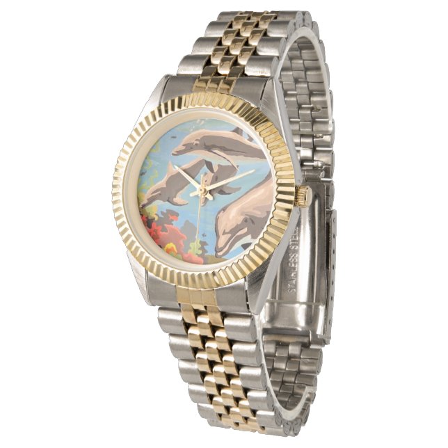 Hand Painted By Number | Playful Dolphins | Watch (Angled)