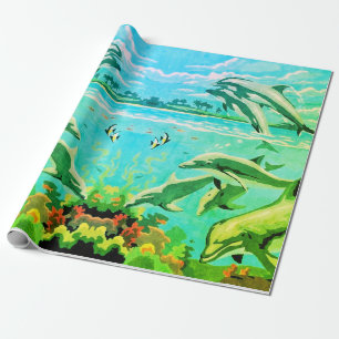 Hand Painted By Number   Playful Dolphins   Wrapping Paper