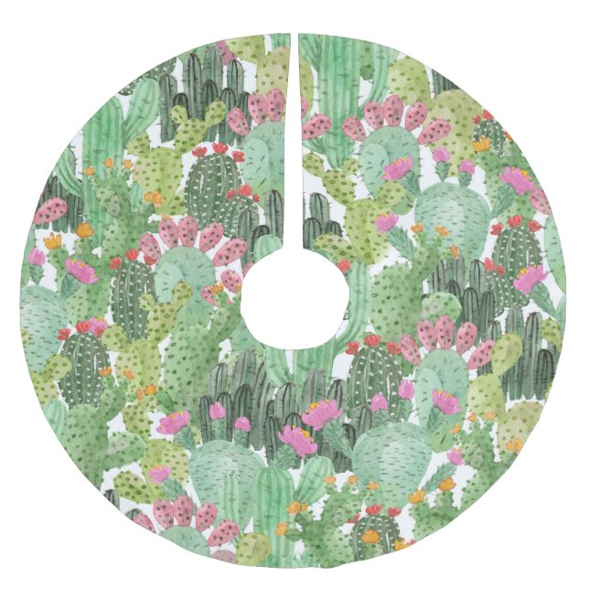 Hand Painted Cactus: Desert Green Brushed Polyester Tree Skirt (Front)