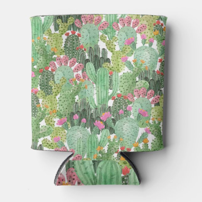 Hand Painted Cactus: Desert Green Can Cooler (Front)