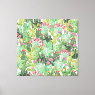 Hand Painted Cactus: Desert Green Canvas Print