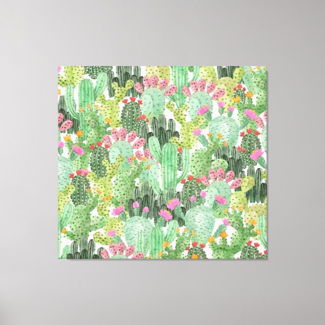 Hand Painted Cactus: Desert Green Canvas Print (Front)
