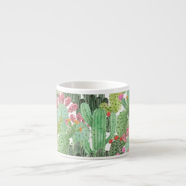Hand Painted Cactus: Desert Green Espresso Cup (Front)