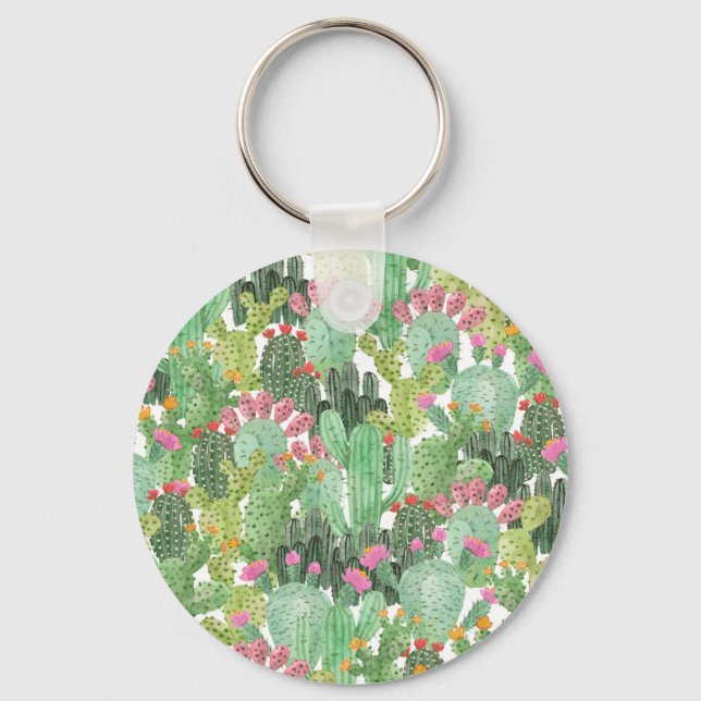 Hand Painted Cactus: Desert Green Keychain (Front)