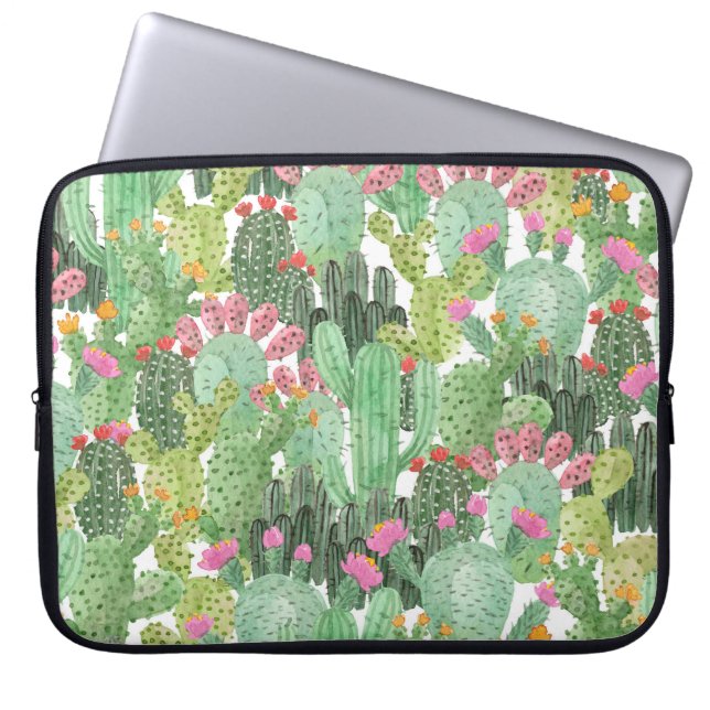 Hand Painted Cactus: Desert Green Laptop Sleeve (Front)