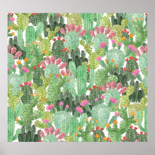 Hand Painted Cactus: Desert Green Poster