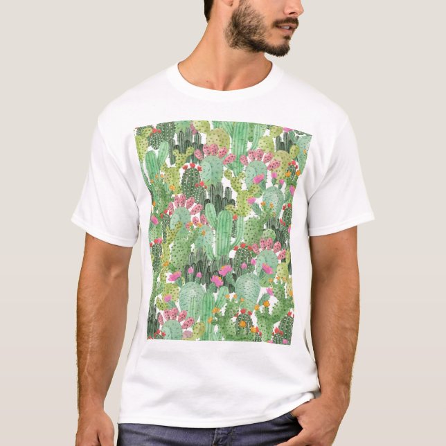 Hand Painted Cactus: Desert Green T-Shirt (Front)