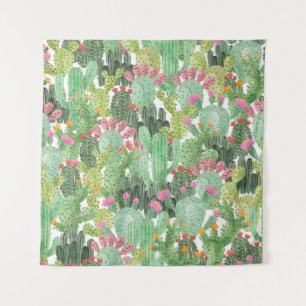 Hand Painted Cactus: Desert Green Tapestry