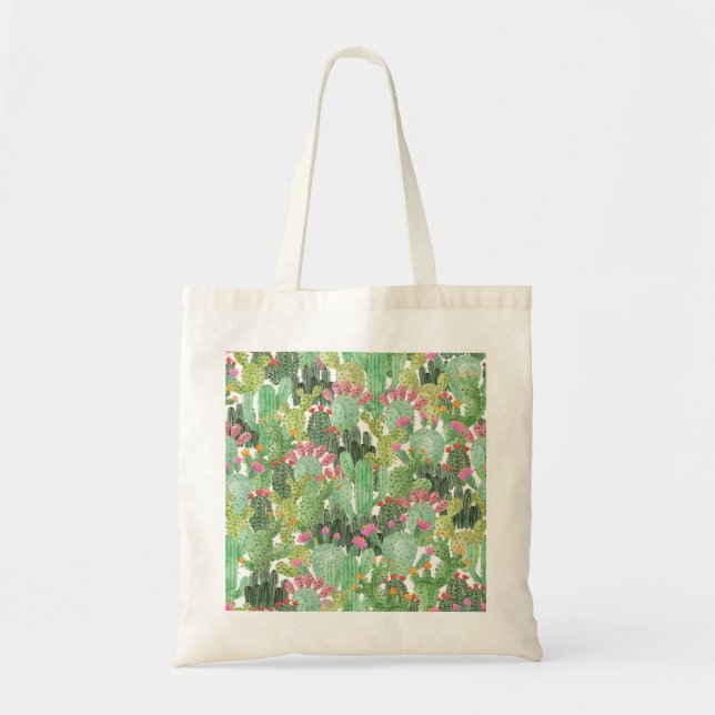 Hand Painted Cactus: Desert Green Tote Bag (Front)