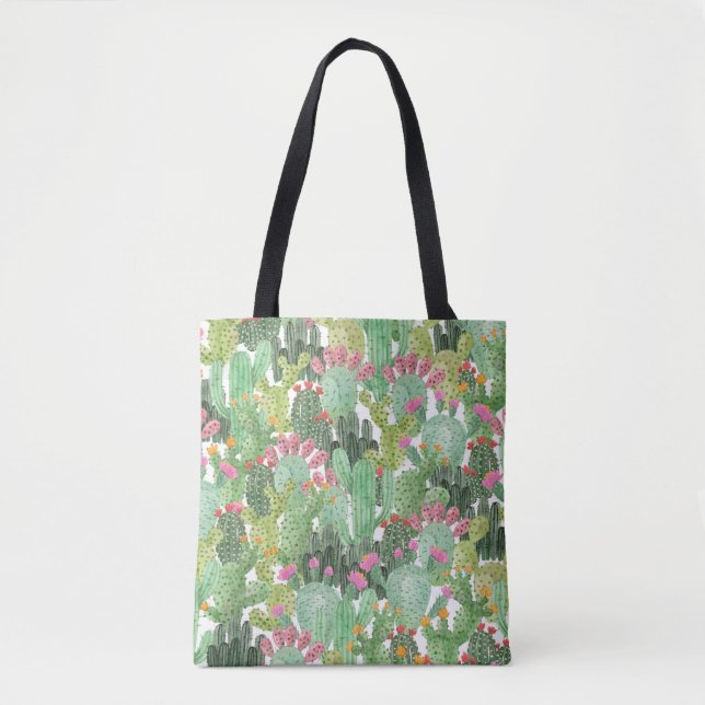 Hand Painted Cactus: Desert Green Tote Bag (Front)