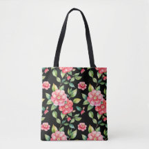 Hand Painted Camellia Black Canvas Bag