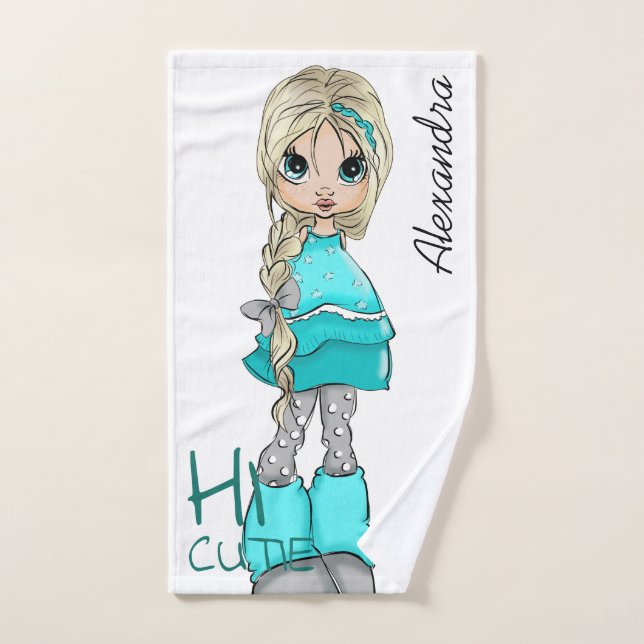 Hand Painted Cartoon style Girl Towel (Hand Towel)