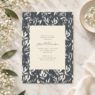Hand Painted Charcoal Grey Botanical Bridal Shower Invitation