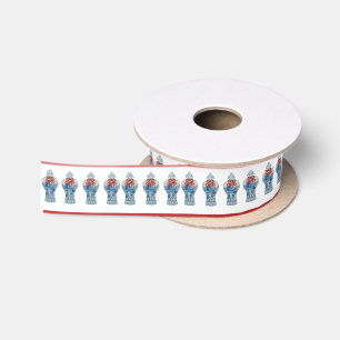 Hand Painted Christmas Blue and White Ginger Jar Satin Ribbon