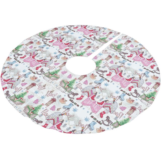 Hand Painted Christmas Fairy Tale Brushed Polyester Tree Skirt (Angled)