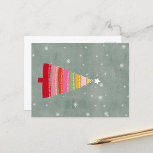 Hand painted christmas tree holiday postcard
