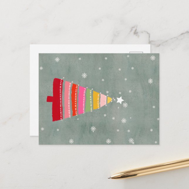 Hand painted christmas tree holiday postcard (Front/Back In Situ)