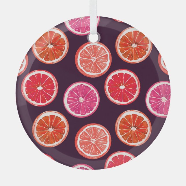 Hand Painted Citrus Dark Pattern Glass Ornament (Front)