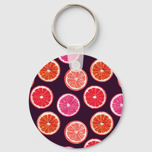 Hand Painted Citrus Dark Pattern Keychain (Front)