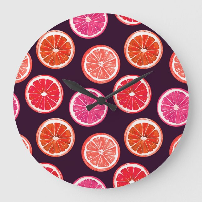 Hand Painted Citrus Dark Pattern Large Clock (Front)