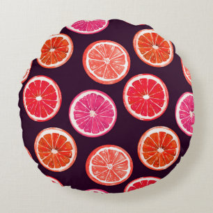 Hand Painted Citrus Dark Pattern Round Pillow