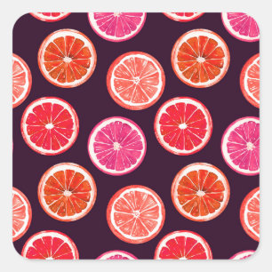 Hand Painted Citrus Dark Pattern Square Sticker