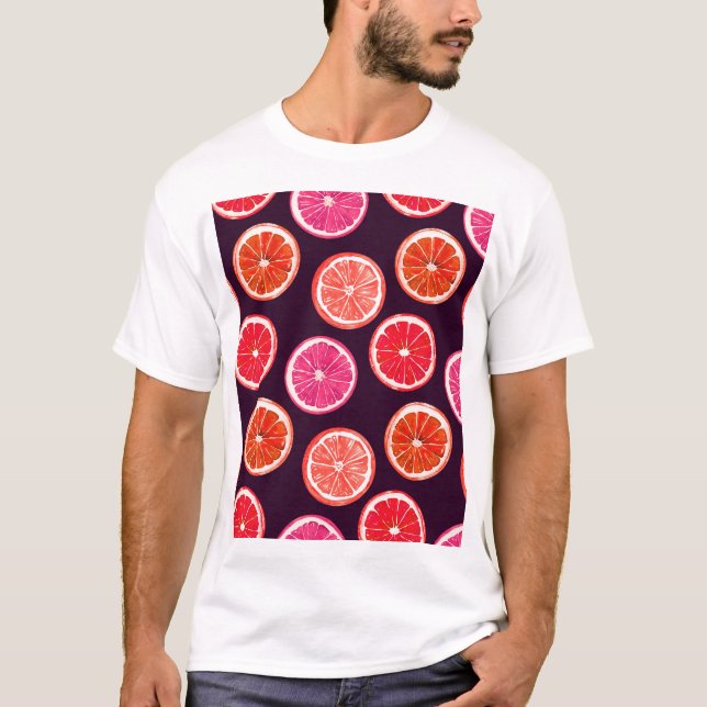 Hand Painted Citrus Dark Pattern T-Shirt (Front)